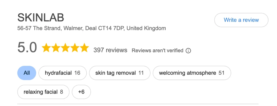 Skinlab: 5.0 rating from 397 Google reviews